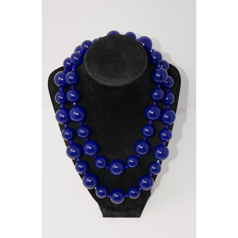 Ben-Amun Cobalt Navy Blue Chunky Beaded Necklace with Lobster Clasp - Picture 2 of 8